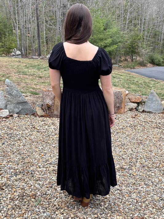 Maxi dress with puff sleeves and smocked back image 1