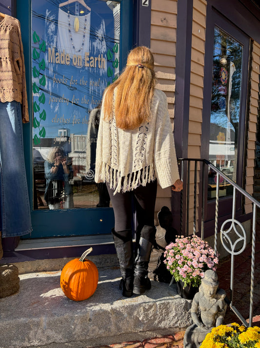 Cowl Neck Fringe Hem Sweater image 1