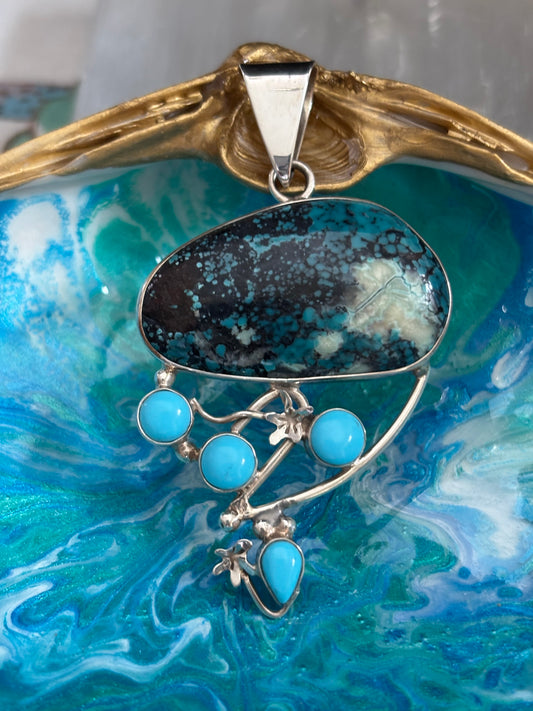 Azurite Malachite and Turquoise Pendant image 1