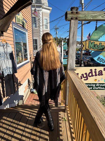 Nostalgia Striped Sweater Wrap Poncho with Fringe Hem image 1