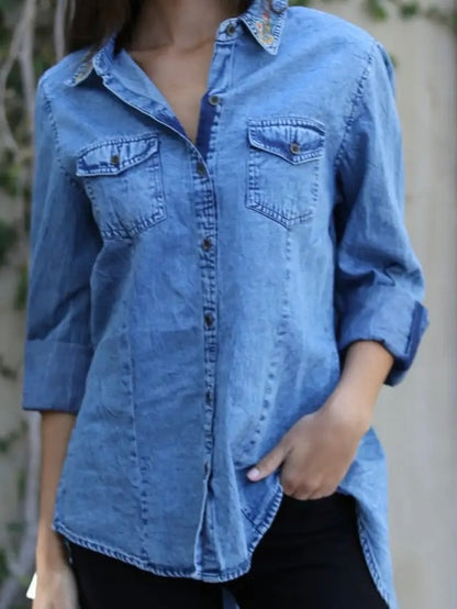 Nostalgia Denim Button Up Shirt With Embroidered Back image 3