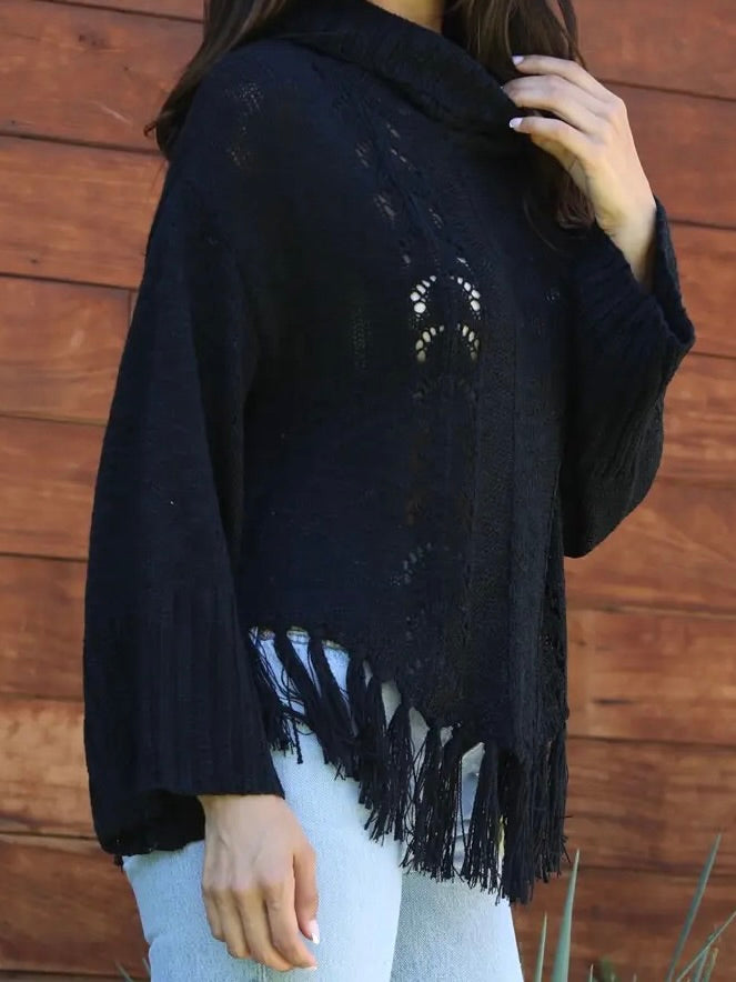 Cowl Neck Fringe Hem Sweater image 3
