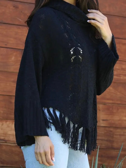 Cowl Neck Fringe Hem Sweater image 3