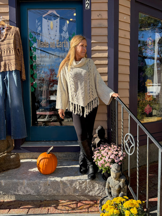 Cowl Neck Fringe Hem Sweater image 0