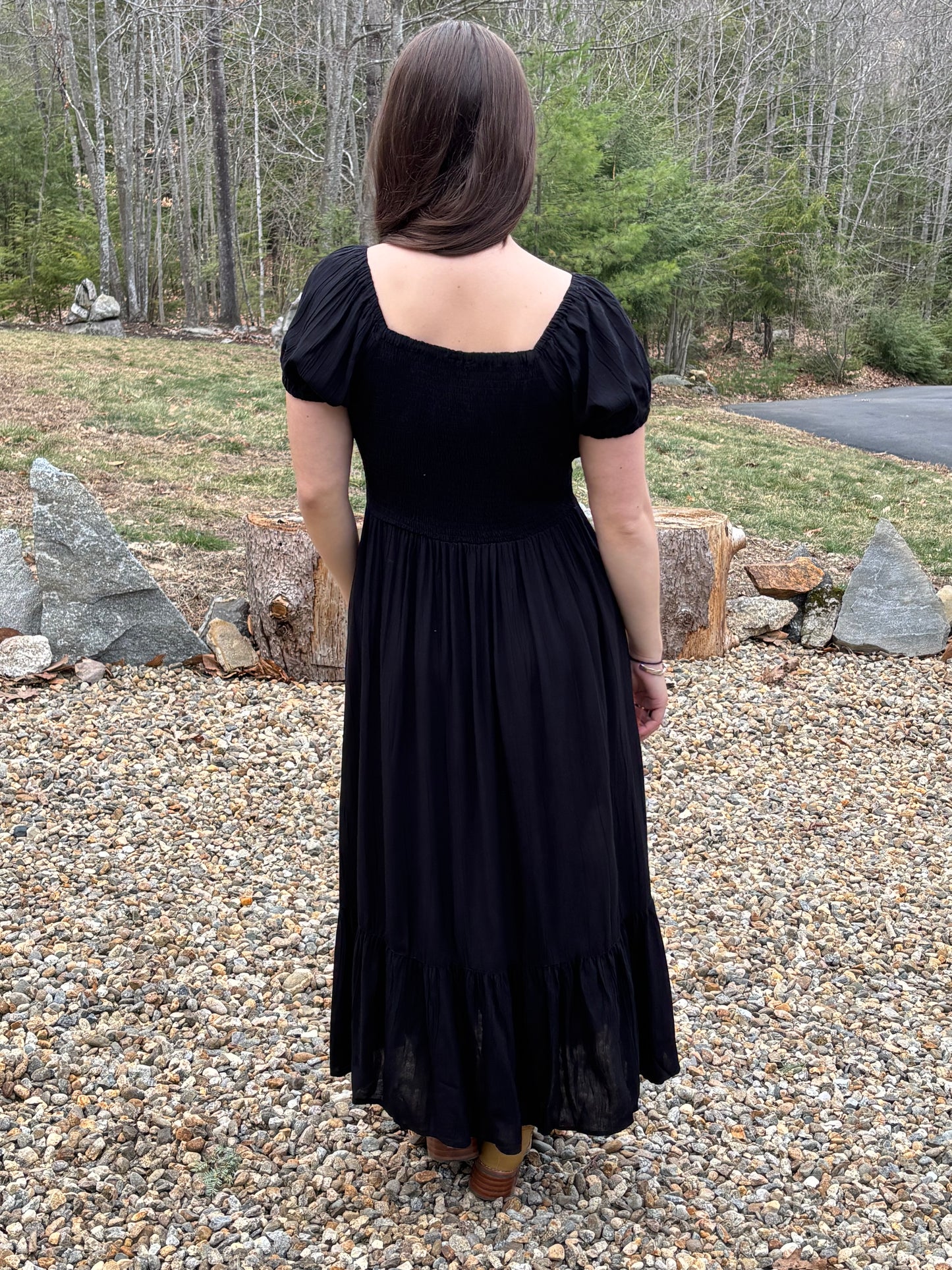 Maxi dress with puff sleeves and smocked back image 1