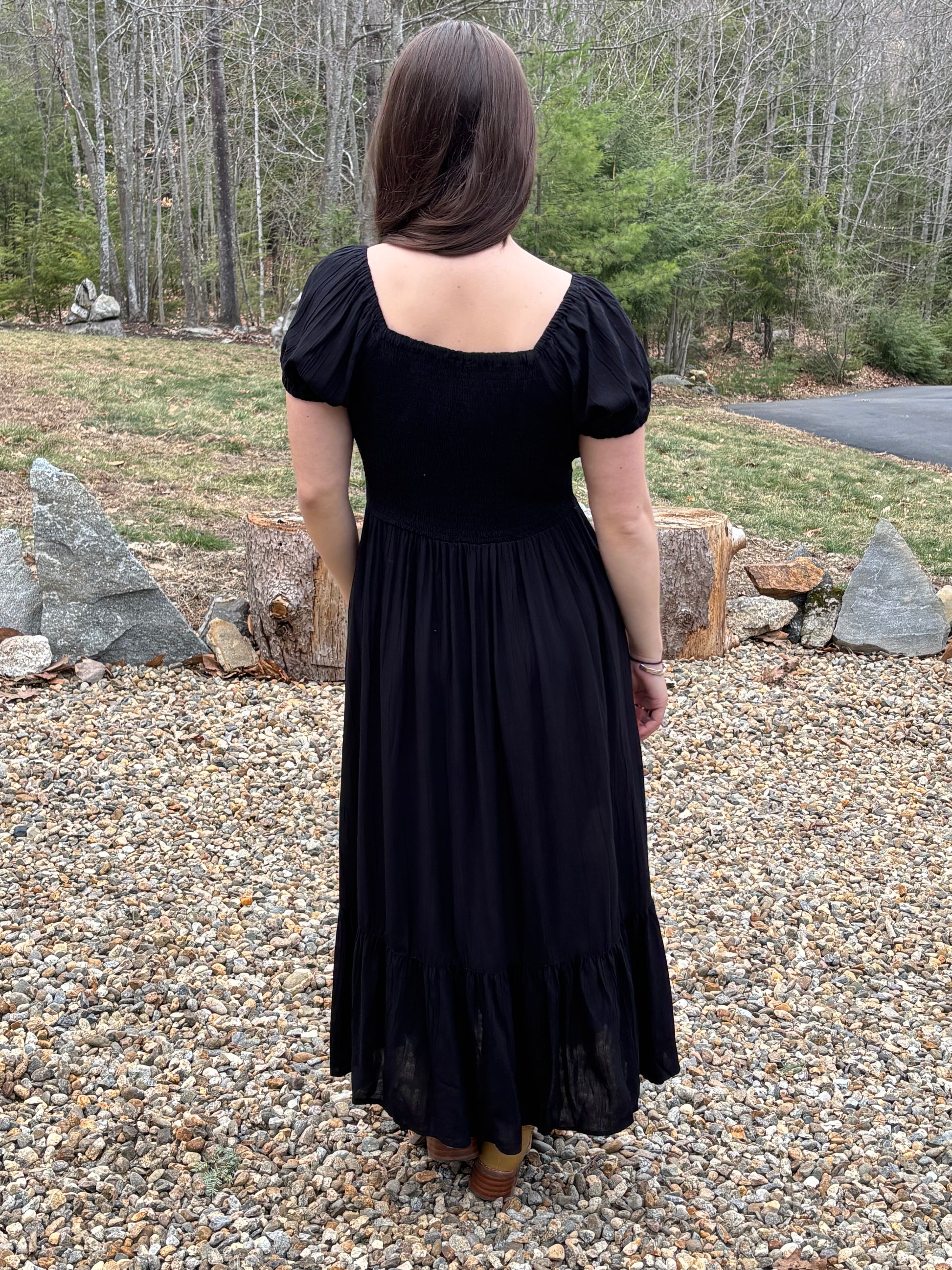 Maxi dress with puff sleeves and smocked back image 1