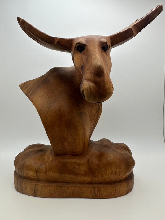 Bali Hand Carved Moose Bust image 1