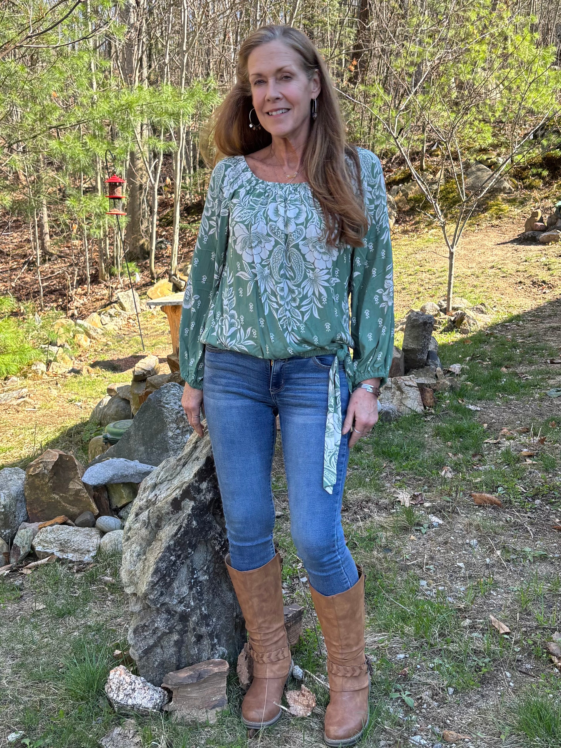 Printed Blouse with Side Waist Tie image 0