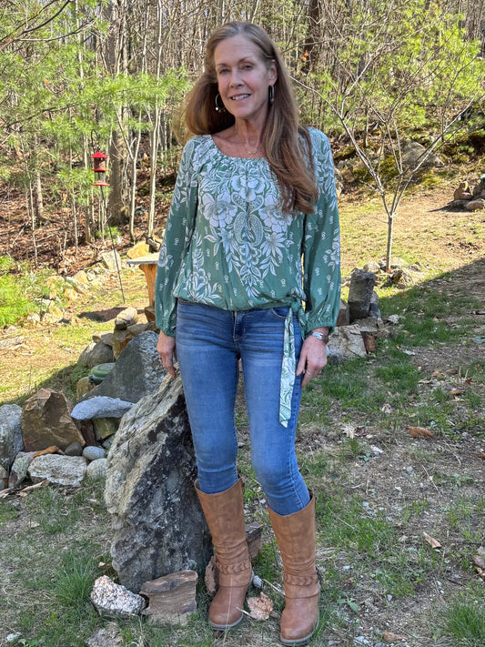 Printed Blouse with Side Waist Tie image 0