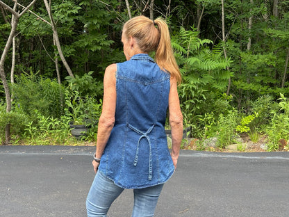 Denim Button Front Collared Tank Top