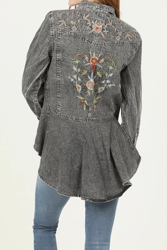 Nostalgia Denim Button Up Shirt With Embroidered Back image 1