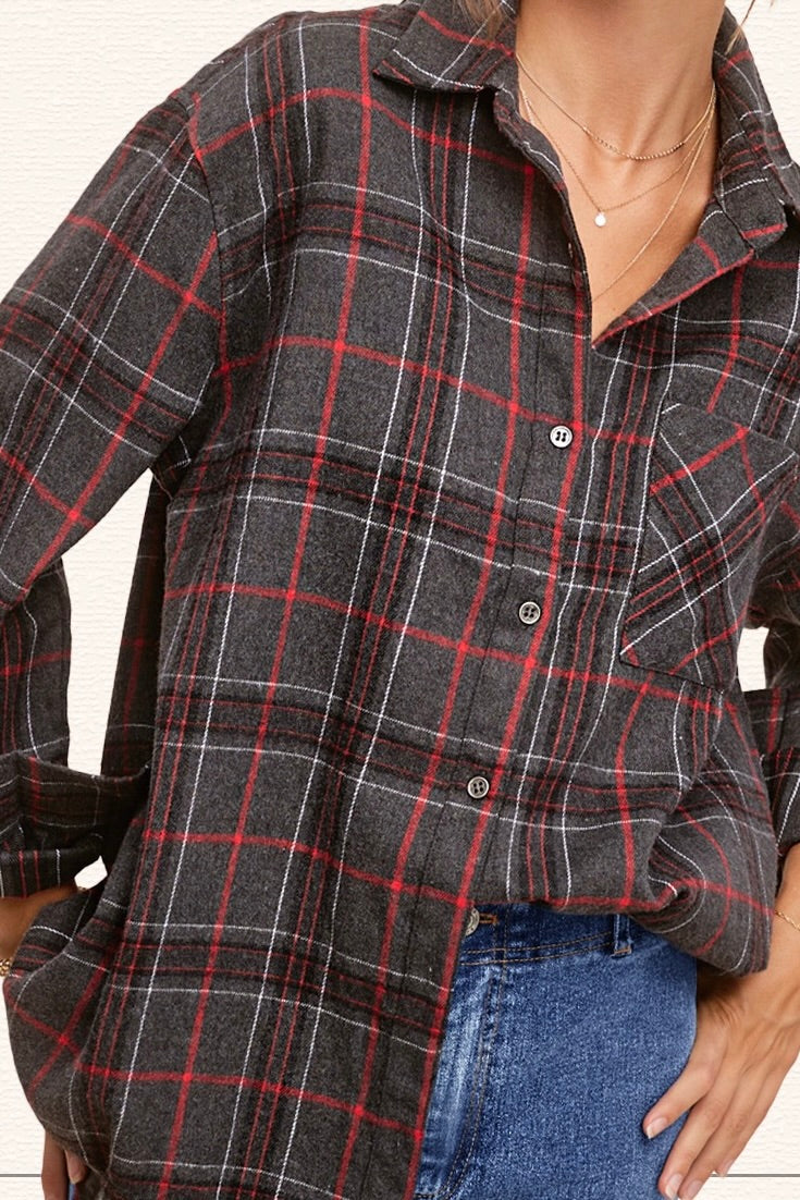 Loose Fit Button Down Plaid Shirt image 0