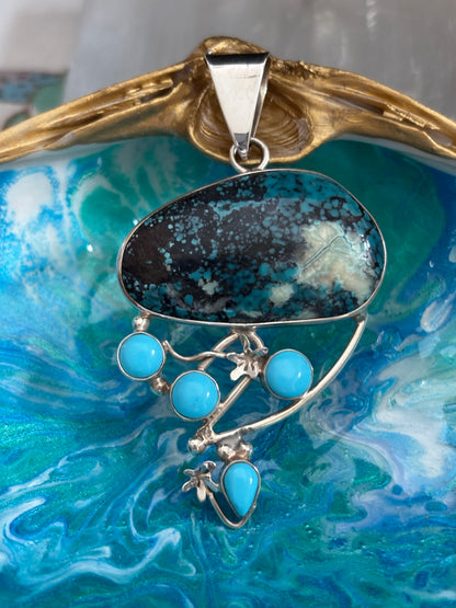 Azurite Malachite and Turquoise Pendant image 1