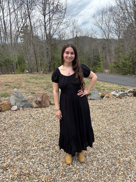 Maxi dress with puff sleeves and smocked back image 0