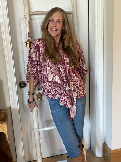 Printed Tie Waist Blouse image 0