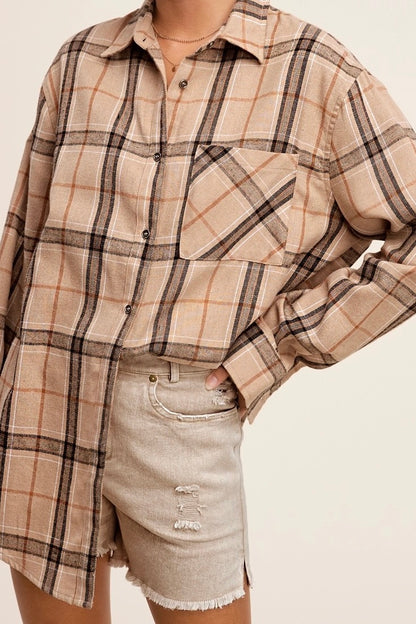 Loose Fit Button Down Plaid Shirt image 1